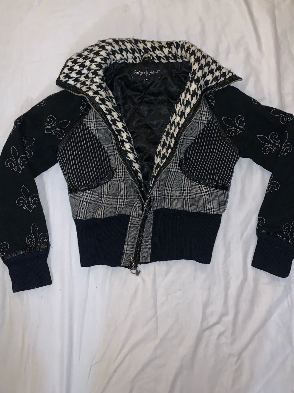 Baby Phat Black & White Patterned Bomber Jacket